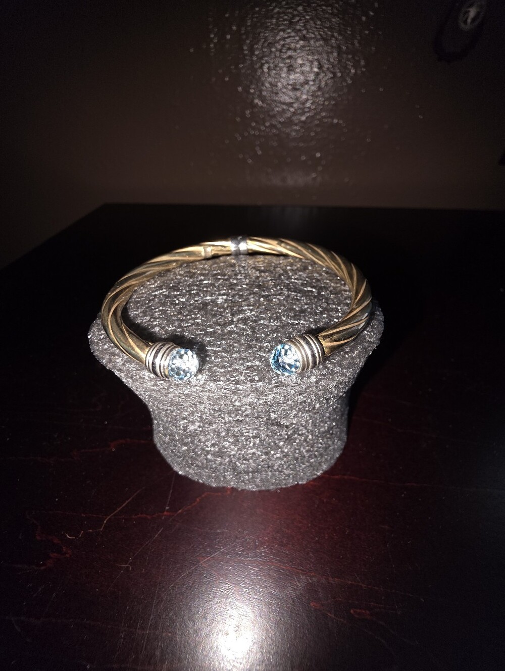 Sterling Silver/14k Gold Filled Twisted Cuff Bracelet with Blue Topaz Stones